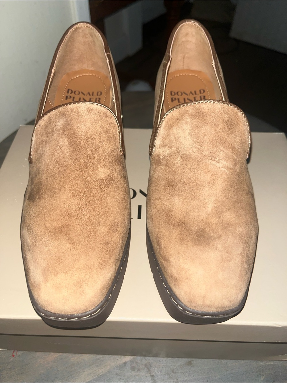 Donald J. PlinerLight Brown Suede Slip-On Loafers